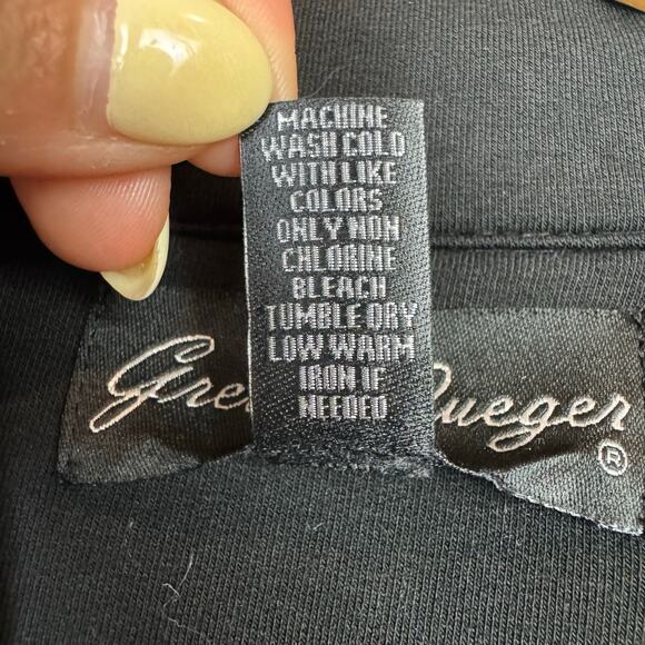 Gretty Zueger Black Ponte Knit Button Front Embroidered Lace Coatigan Jacket - Picture 11 of 11